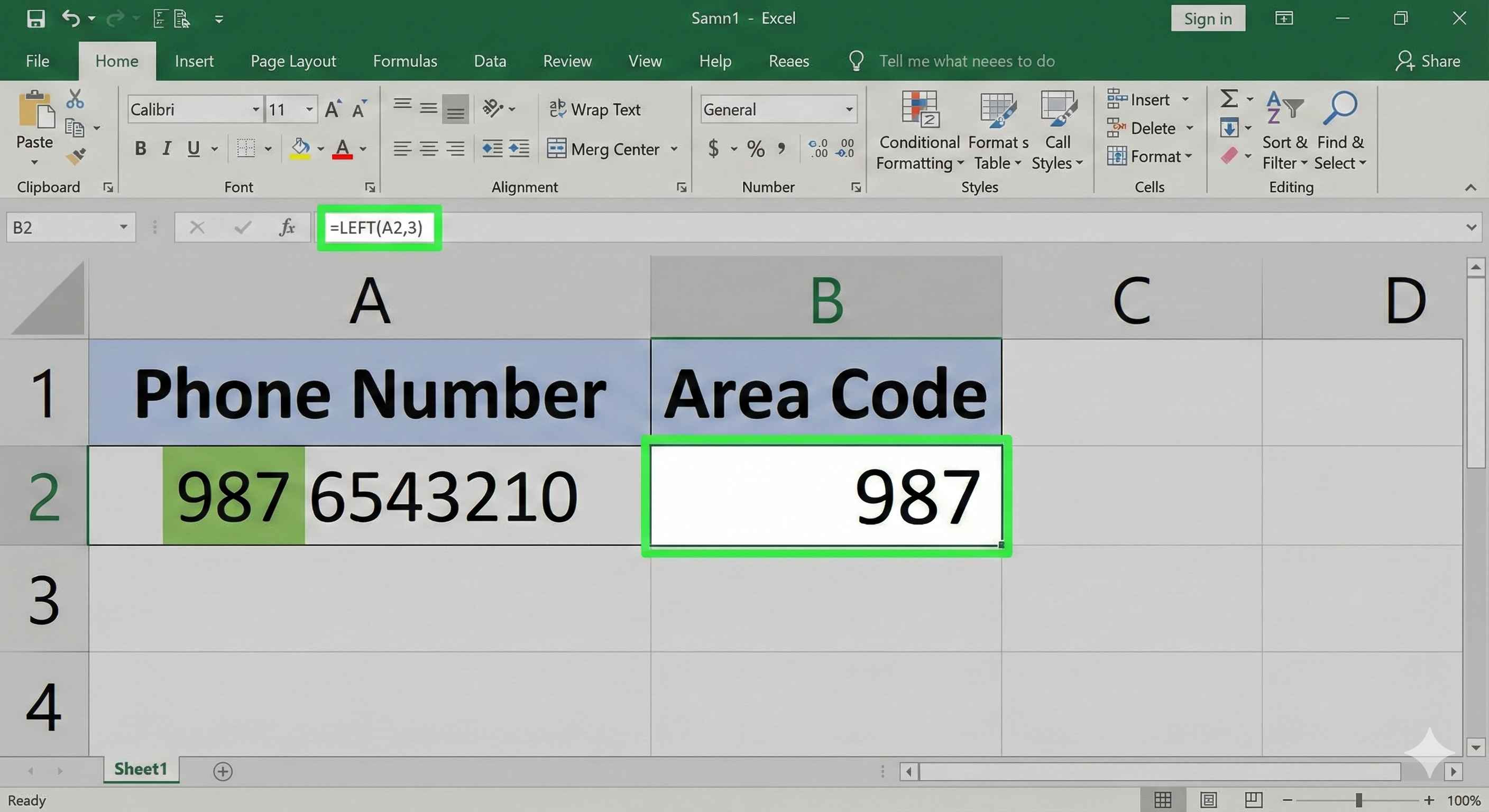 Area Code Example